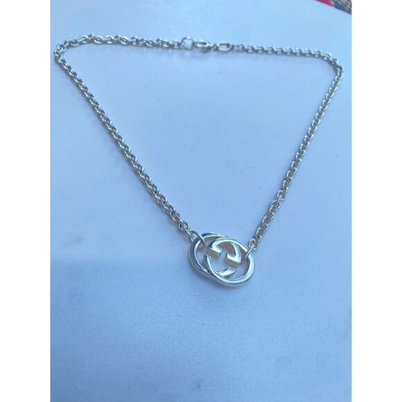 Authentic Gucci Interlocking GG Logo Necklace โ 16โ Sterling Silver - Picture 8 of 9